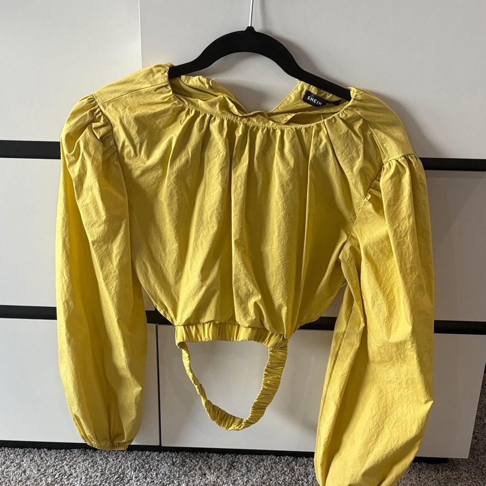 SHEIN Yellow Puff Sleeve Blouse